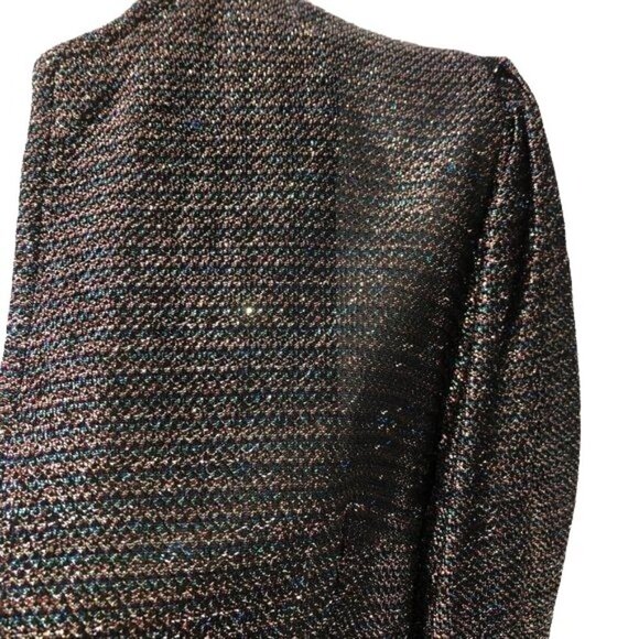 Vintage Open Jacket Womens 70s Metallic Puff Sleeve Silver Unlined Sparkly - Picture 5 of 12